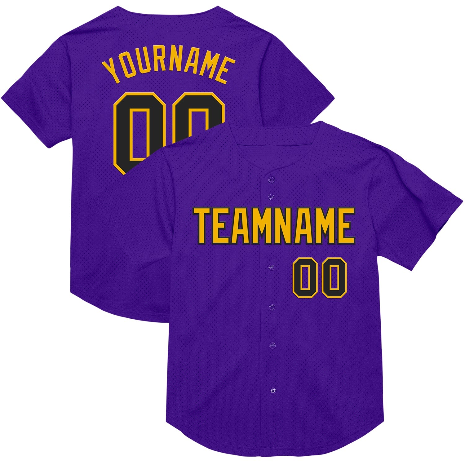 Custom Purple Black-Gold Mesh Authentic Throwback Baseball Jersey - Main View