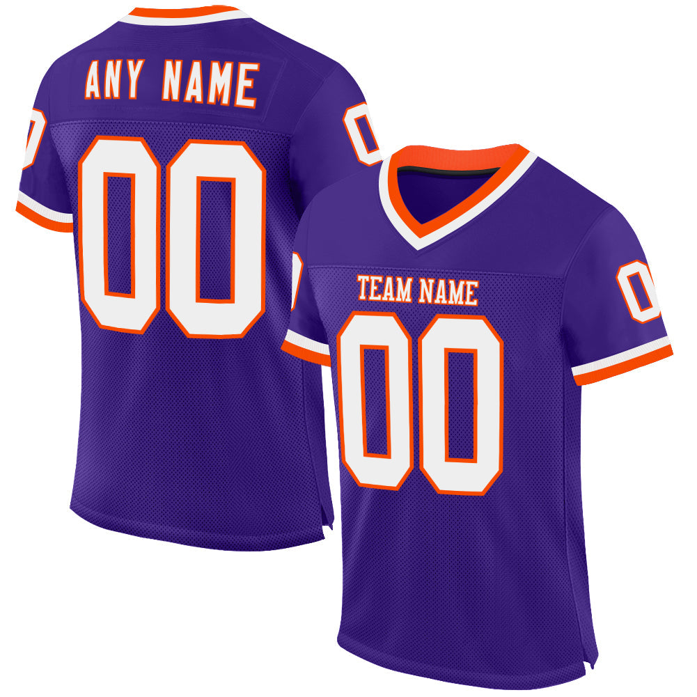 Custom Purple White-Orange Mesh Authentic Throwback Football Jersey - Main View