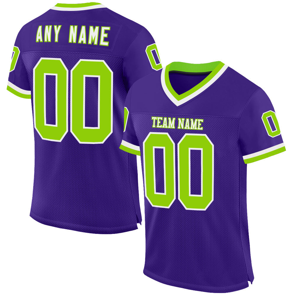 Custom Purple Neon Green-White Mesh Authentic Throwback Football Jersey - Main View