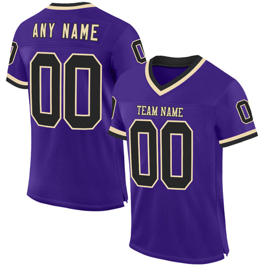 Custom Purple Black-Cream Mesh Authentic Throwback Football Jersey - Main View