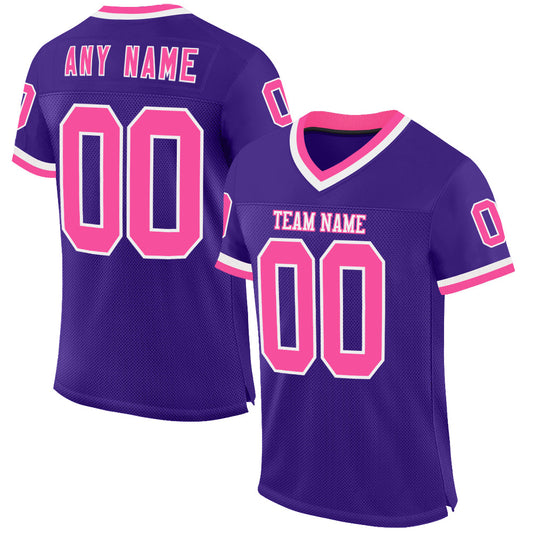 Custom Purple Pink-White Mesh Authentic Throwback Football Jersey - Main View