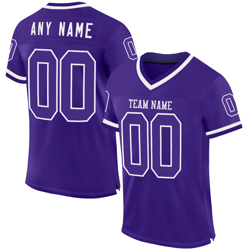 Custom Purple White Mesh Authentic Throwback Football Jersey - Main View