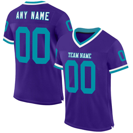 Custom Purple Teal-White Mesh Authentic Throwback Football Jersey - Main View
