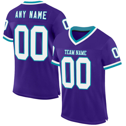 Custom Purple White-Teal Mesh Authentic Throwback Football Jersey - Main View
