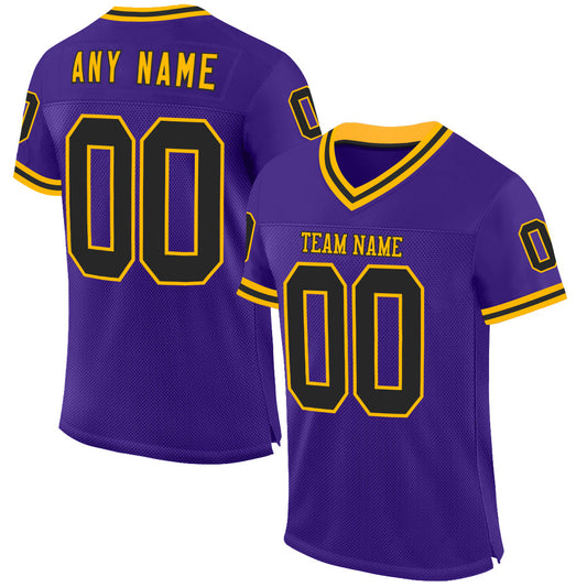 Custom Purple Black-Gold Mesh Authentic Throwback Football Jersey - Main View