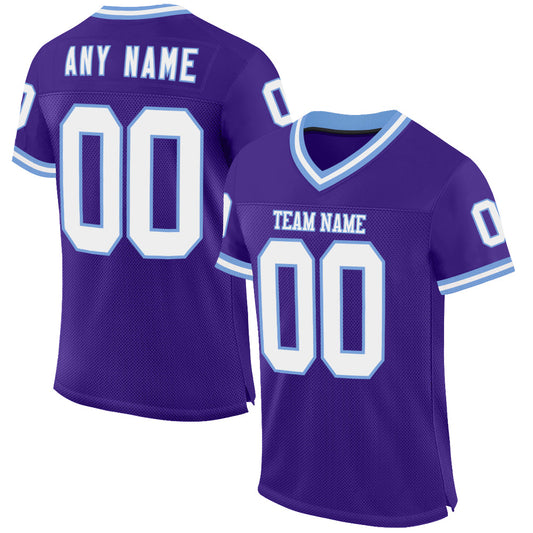 Custom Purple White-Light Blue Mesh Authentic Throwback Football Jersey - Main View