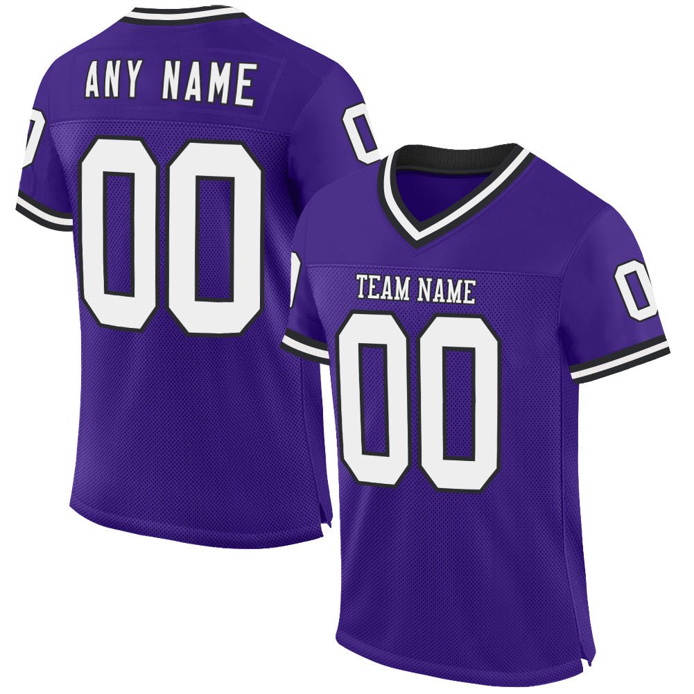 Custom Purple White-Black Mesh Authentic Throwback Football Jersey - Main View