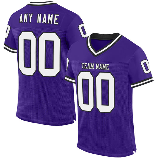 Custom Purple White-Black Mesh Authentic Throwback Football Jersey - Main View