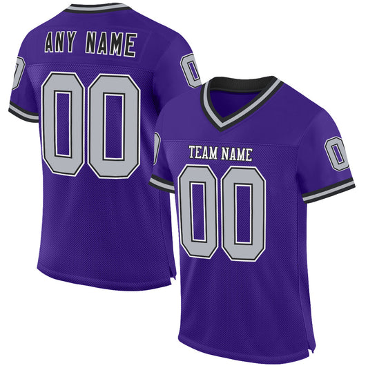 Custom Purple Gray-Black Mesh Authentic Throwback Football Jersey - Main View