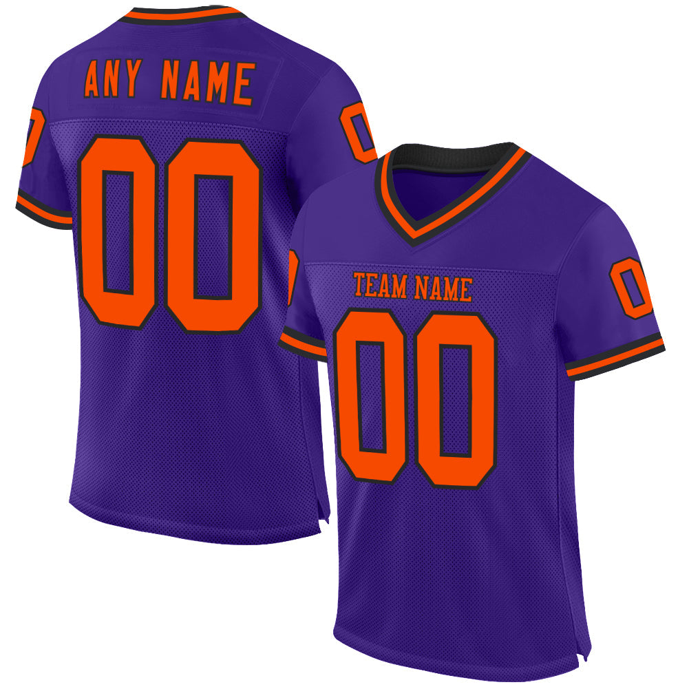 Custom Purple Orange-Black Mesh Authentic Throwback Football Jersey - Main View