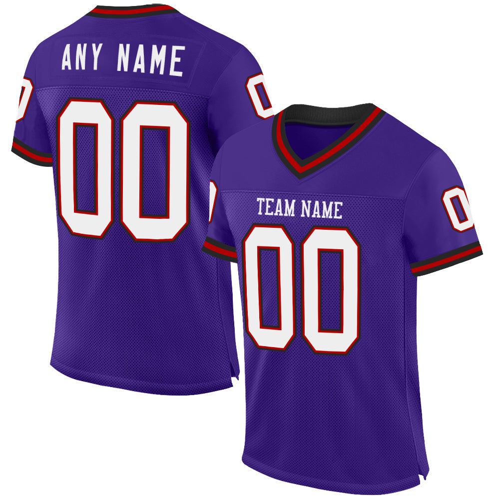 Custom Purple Red-Black Mesh Authentic Throwback Football Jersey - Main View