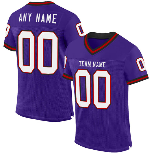 Custom Purple Red-Black Mesh Authentic Throwback Football Jersey - Main View