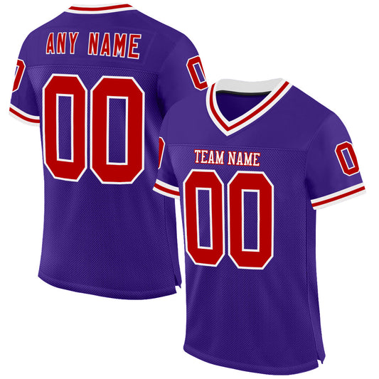 Custom Purple Red-White Mesh Authentic Throwback Football Jersey - Main View