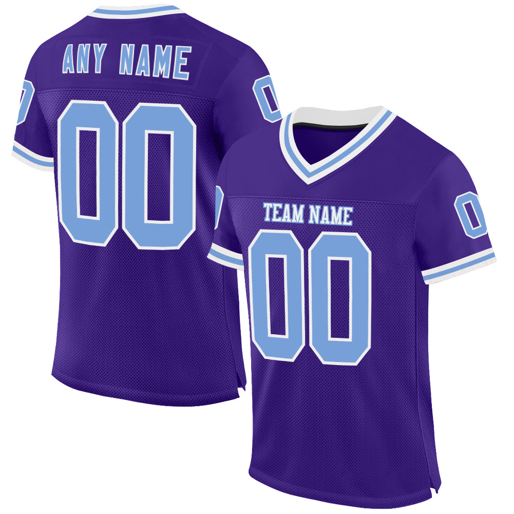 Custom Purple Light Blue-White Mesh Authentic Throwback Football Jersey - Main View