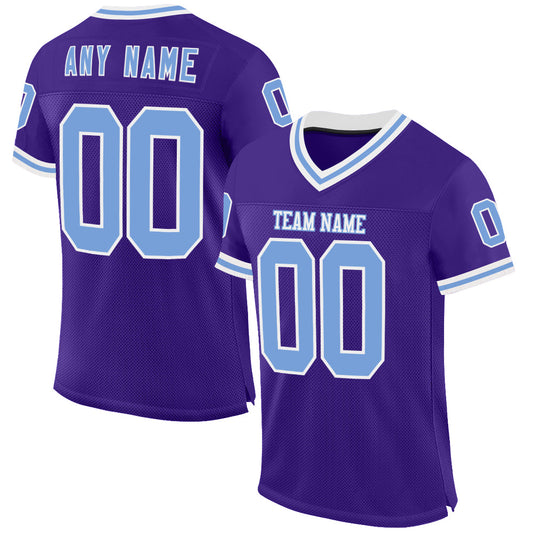 Custom Purple Light Blue-White Mesh Authentic Throwback Football Jersey - Main View
