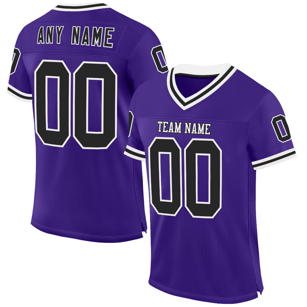 Custom Purple Black-White Mesh Authentic Throwback Football Jersey - Main View