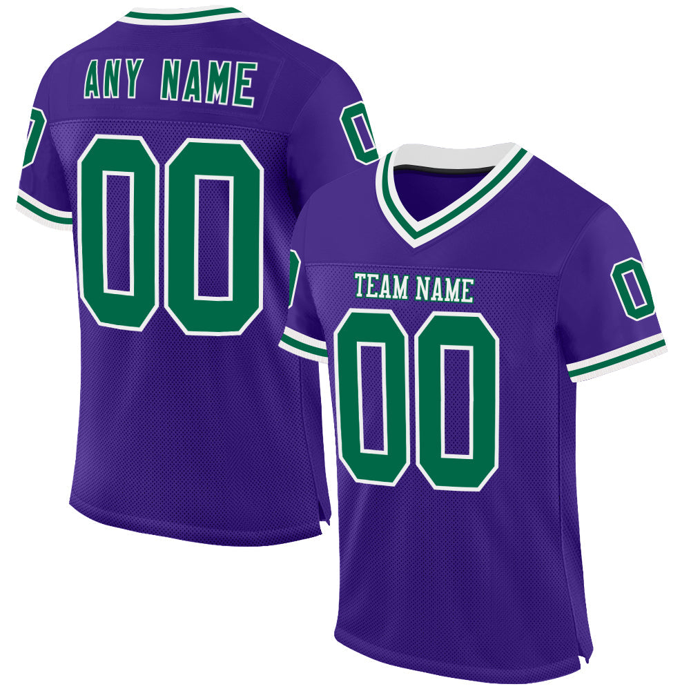 Custom Purple Kelly Green-White Mesh Authentic Throwback Football Jersey - Main View