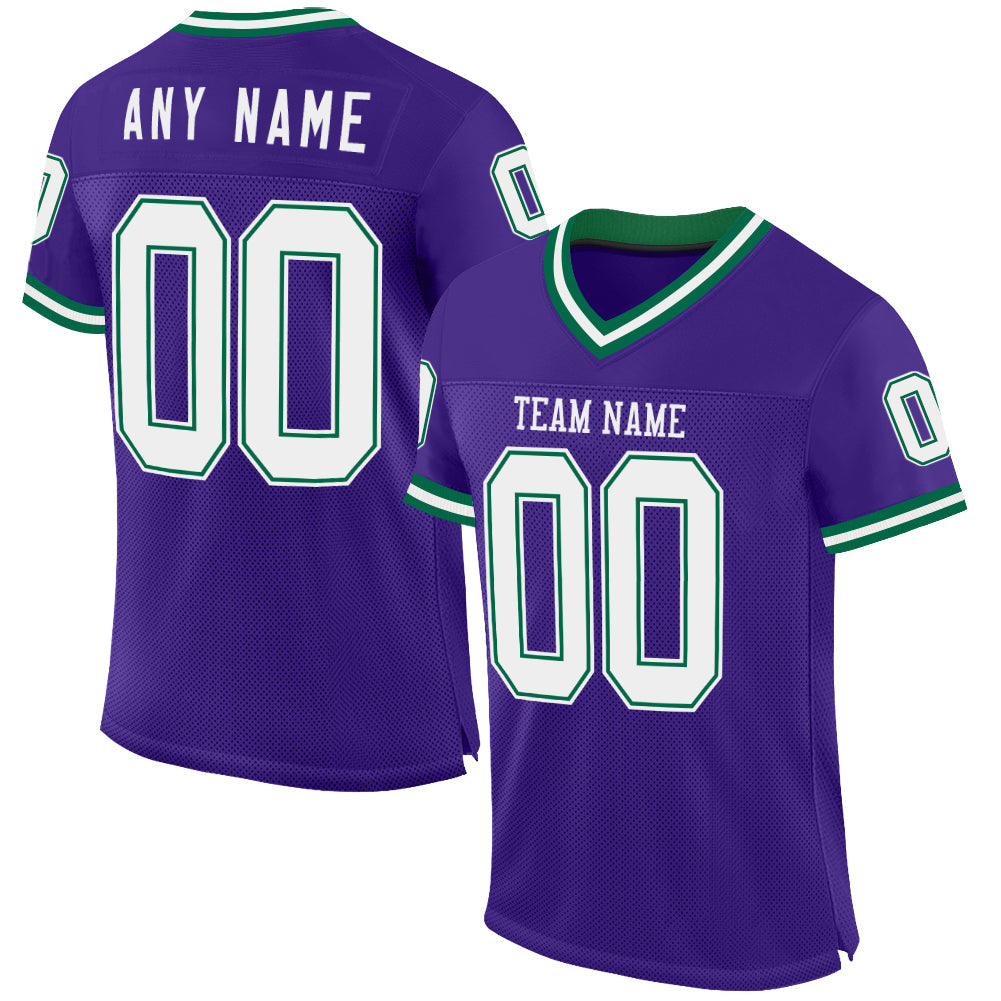 Custom Purple White-Kelly Green Mesh Authentic Throwback Football Jersey - Main View