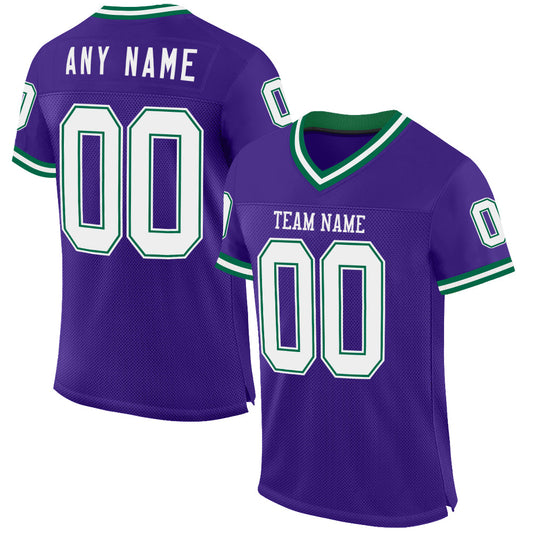Custom Purple White-Kelly Green Mesh Authentic Throwback Football Jersey - Main View