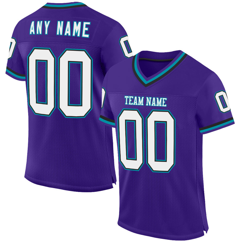 Custom Purple Black-Teal Mesh Authentic Throwback Football Jersey - Main View