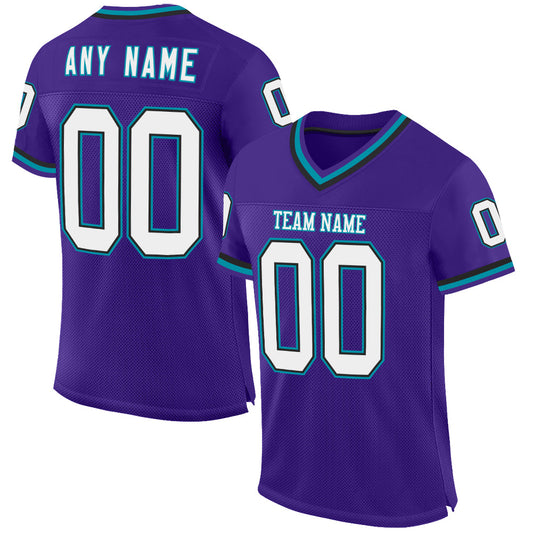 Custom Purple Black-Teal Mesh Authentic Throwback Football Jersey - Main View
