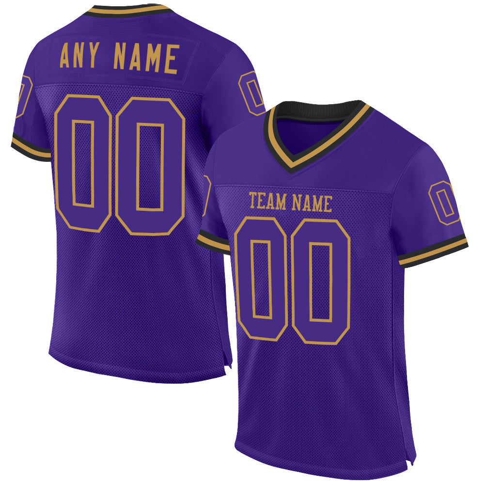Custom Purple Old Gold-Black Mesh Authentic Throwback Football Jersey - Main View