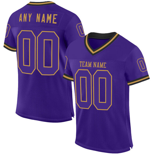 Custom Purple Old Gold-Black Mesh Authentic Throwback Football Jersey - Main View
