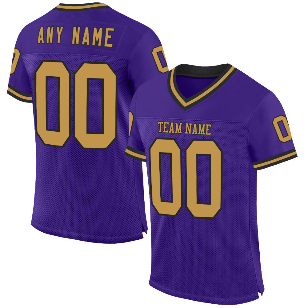 Custom Purple Old Gold-Black Mesh Authentic Throwback Football Jersey - Main View