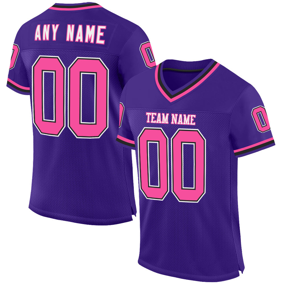 Custom Purple Pink-Black Mesh Authentic Throwback Football Jersey - Main View