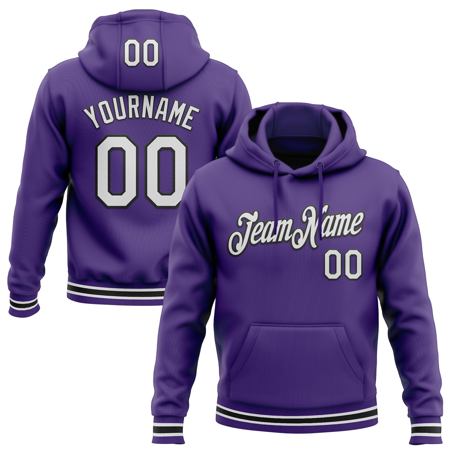 Custom Stitched Purple White-Black Sports Pullover Sweatshirt Hoodie - Main View