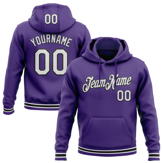 Custom Stitched Purple White-Black Sports Pullover Sweatshirt Hoodie - Main View