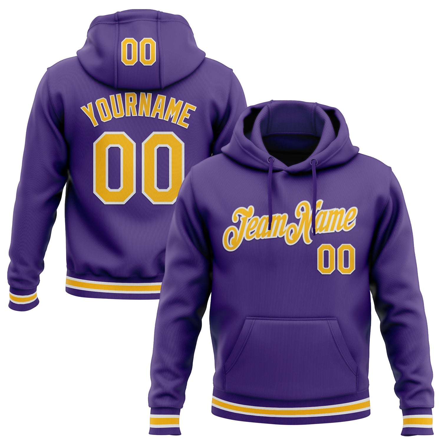 Custom Stitched Purple Gold-White Sports Pullover Sweatshirt Hoodie - Main View