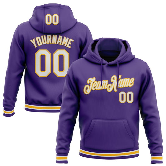 Custom Stitched Purple White-Gold Sports Pullover Sweatshirt Hoodie - Main View