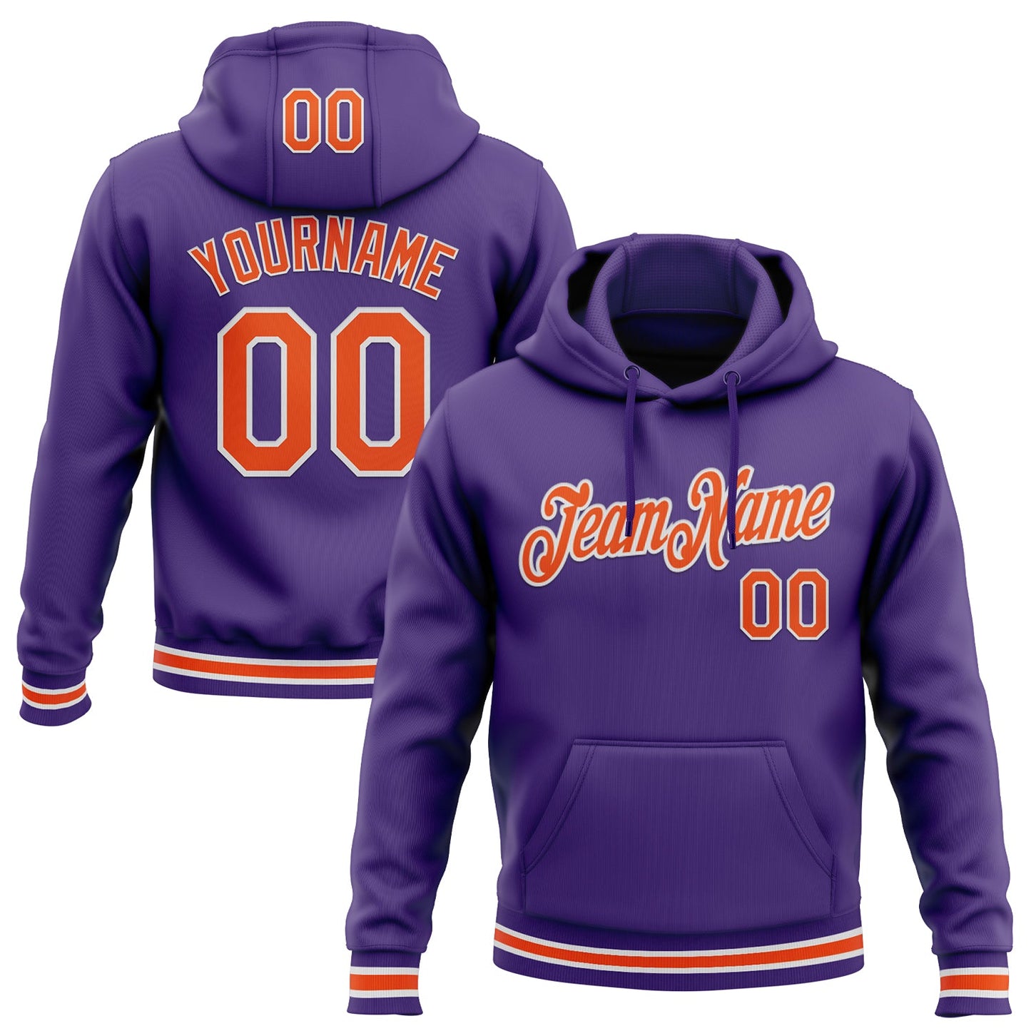 Custom Stitched Purple Orange-White Sports Pullover Sweatshirt Hoodie - Main View