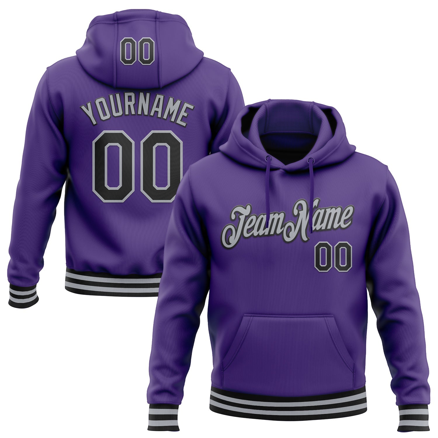 Custom Stitched Purple Black-Gray Sports Pullover Sweatshirt Hoodie - Main View