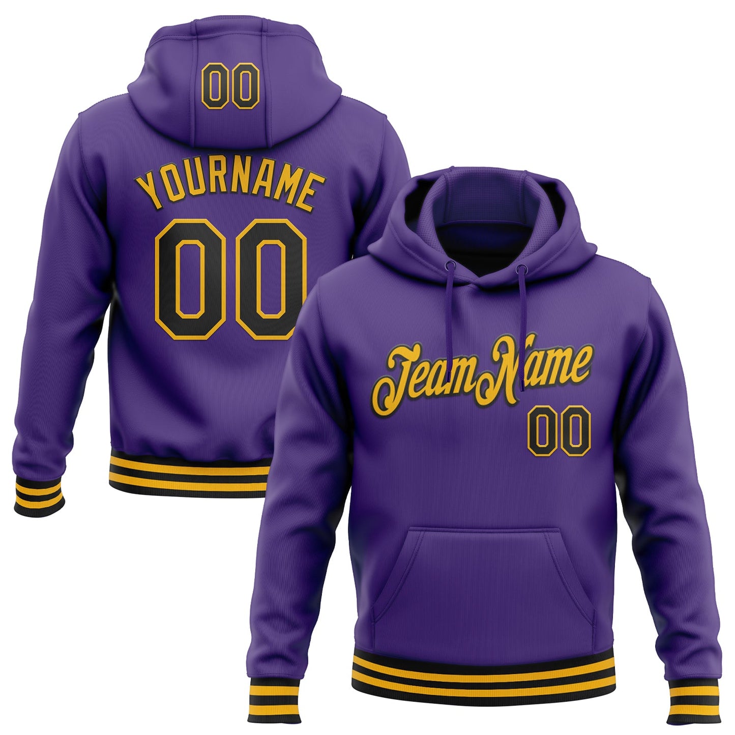 Custom Stitched Purple Black-Gold Sports Pullover Sweatshirt Hoodie - Main View