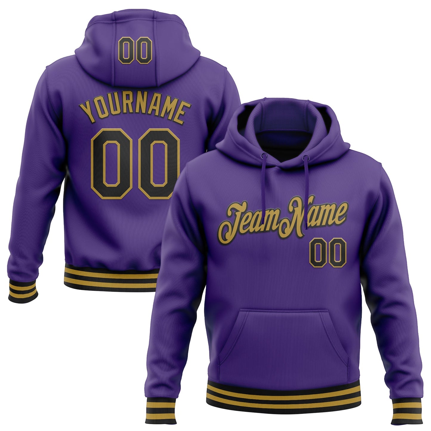 Custom Stitched Purple Black-Old Gold Sports Pullover Sweatshirt Hoodie - Main View