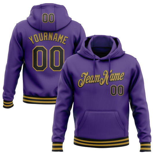 Custom Stitched Purple Black-Old Gold Sports Pullover Sweatshirt Hoodie - Main View