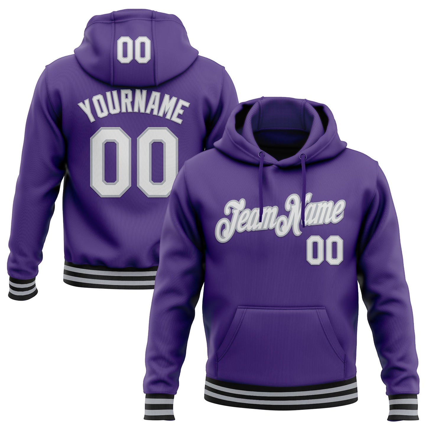 Custom Stitched Purple Gray-Black Sports Pullover Sweatshirt Hoodie - Main View