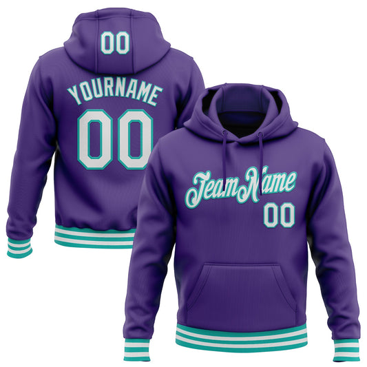 Custom Stitched Purple White-Aqua Sports Pullover Sweatshirt Hoodie - Main View
