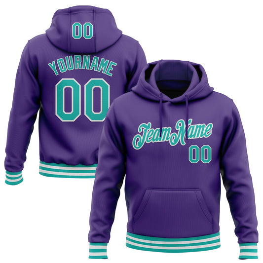 Custom Stitched Purple Aqua-White Sports Pullover Sweatshirt Hoodie - Main View