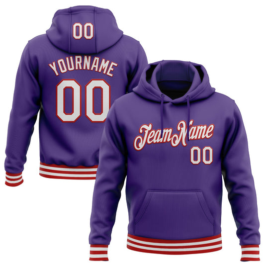 Custom Stitched Purple White-Red Sports Pullover Sweatshirt Hoodie - Main View