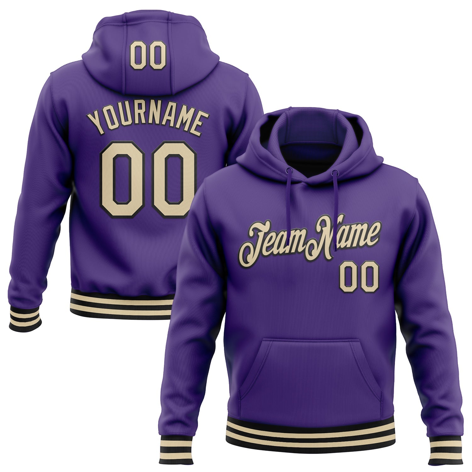 Custom Stitched Purple Cream-Black Sports Pullover Sweatshirt Hoodie - Main View
