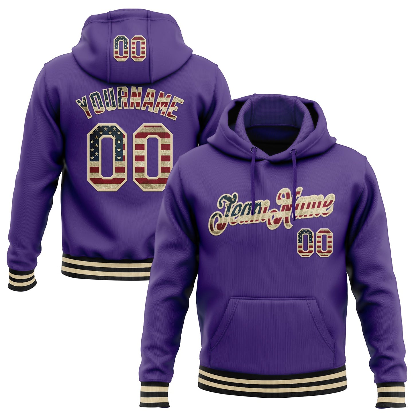 Custom Stitched Purple Vintage USA Flag Cream-Black Sports Pullover Sweatshirt Hoodie - Main View