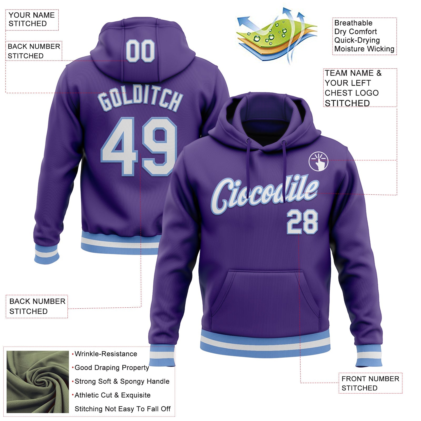 Custom Stitched Purple White-Light Blue Sports Pullover Sweatshirt Hoodie view 3
