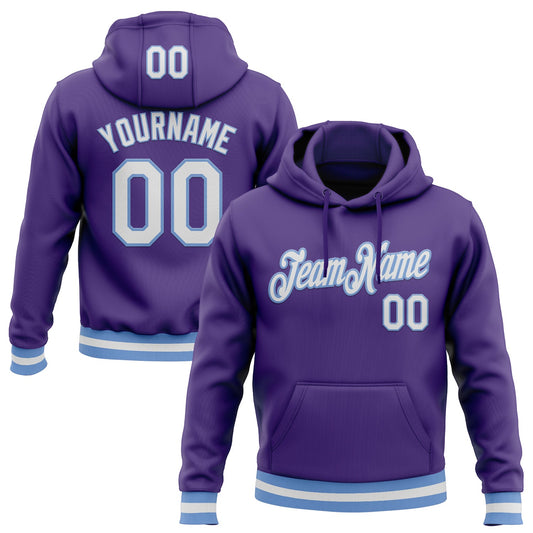 Custom Stitched Purple White-Light Blue Sports Pullover Sweatshirt Hoodie - Main View