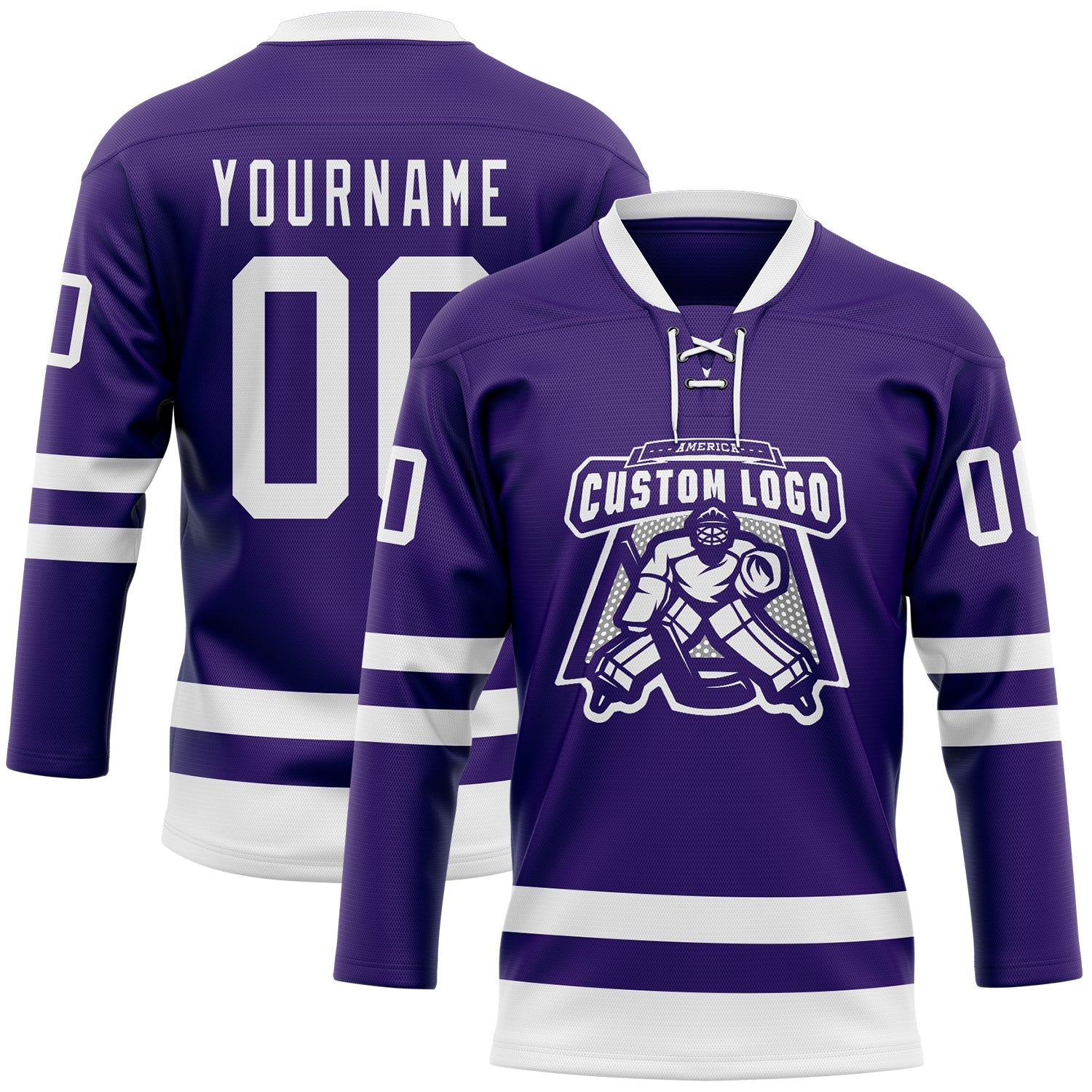 Custom Purple White Hockey Lace Neck Jersey view 2