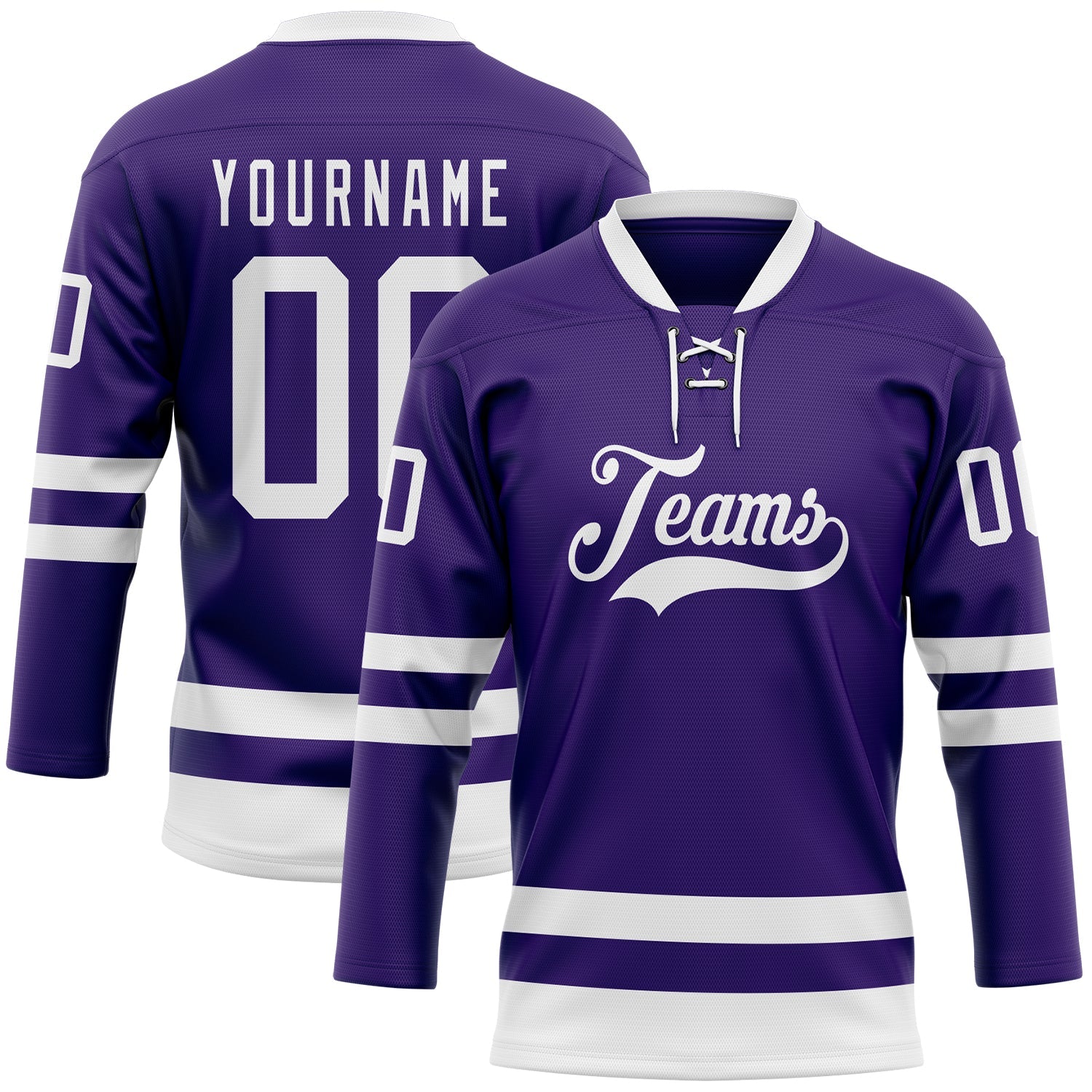 Custom Purple White Hockey Lace Neck Jersey - Main View