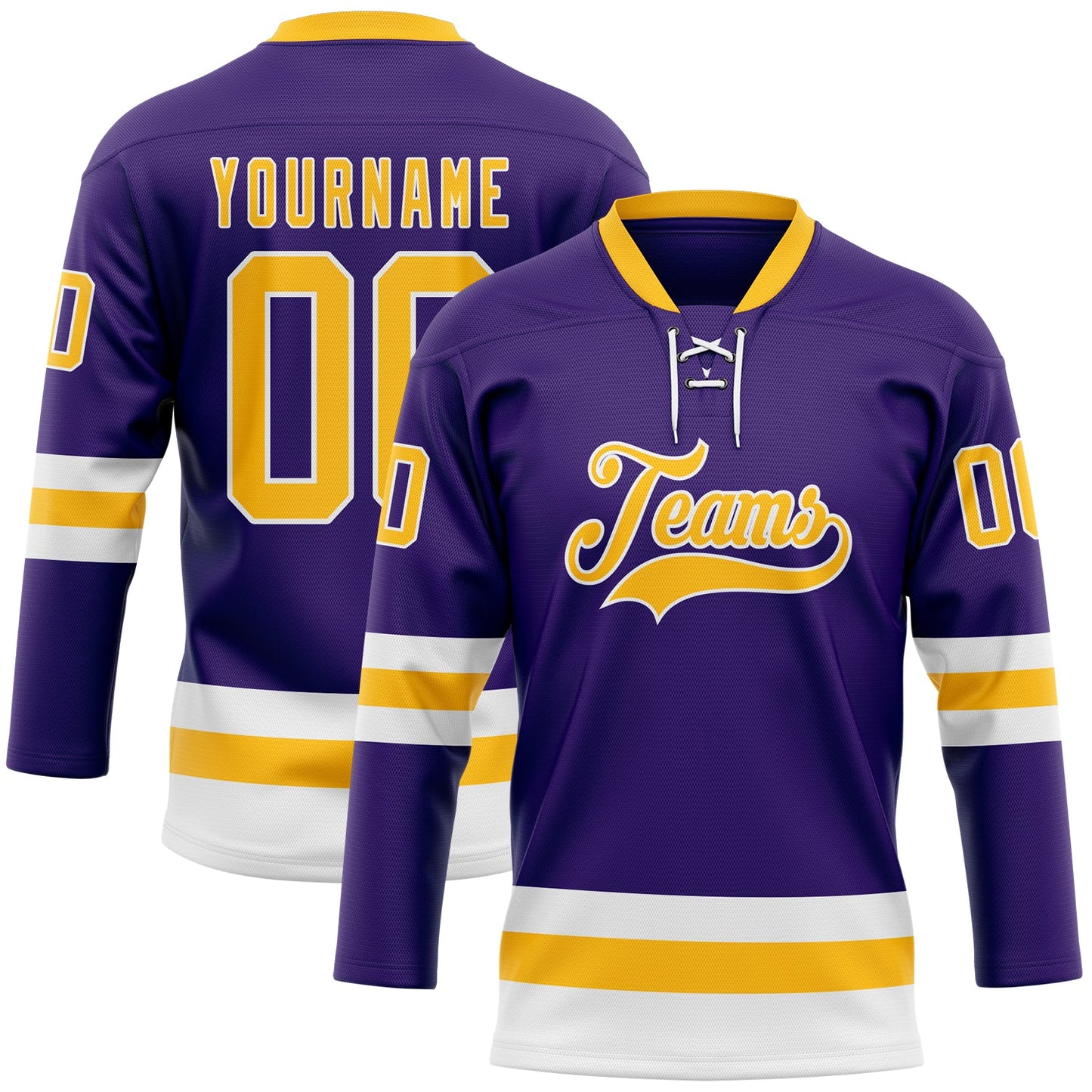 Custom Purple Gold-White Hockey Lace Neck Jersey - Main View