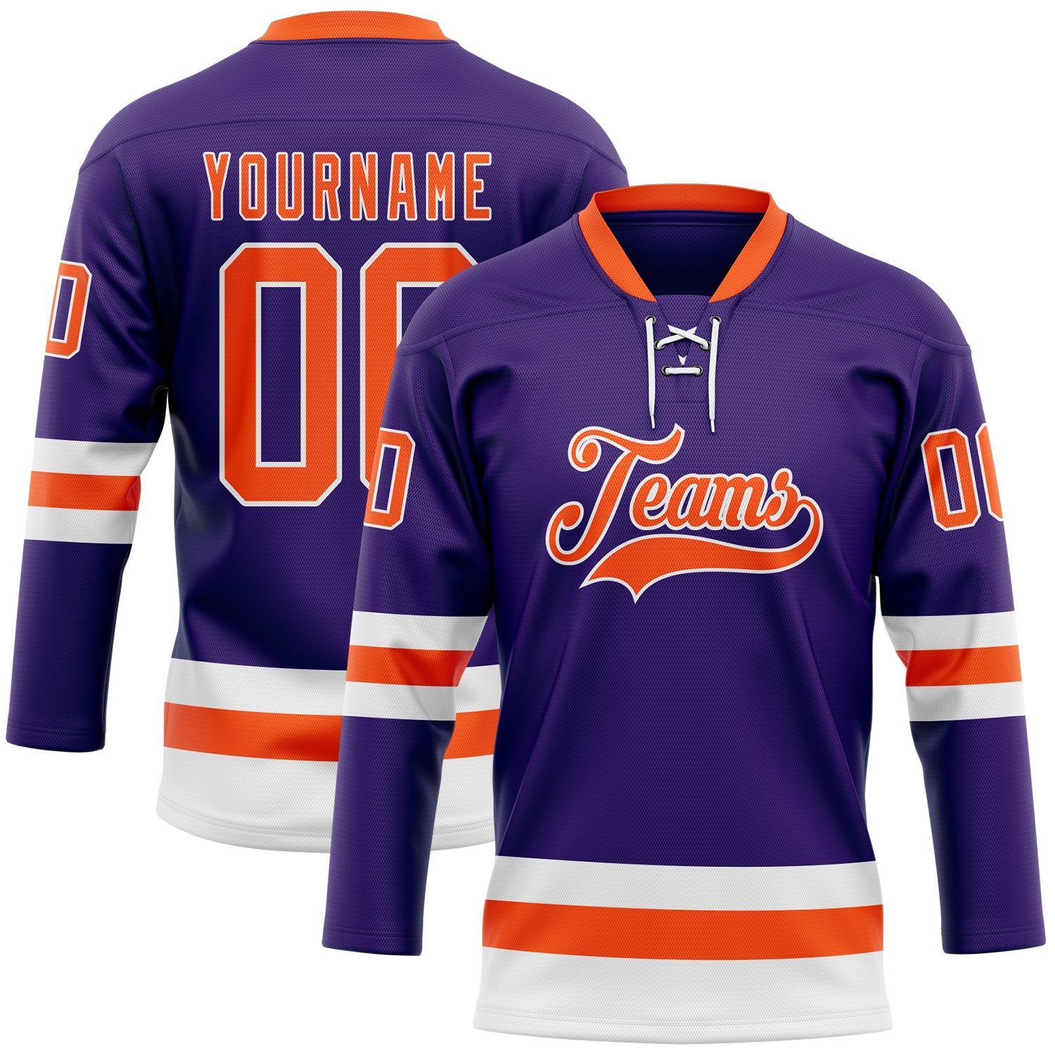 Custom Purple Orange-White Hockey Lace Neck Jersey - Main View